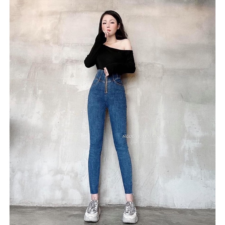 Quần jeans cạp siêu cao khoá dài tôn dáng kèm ảnh thật