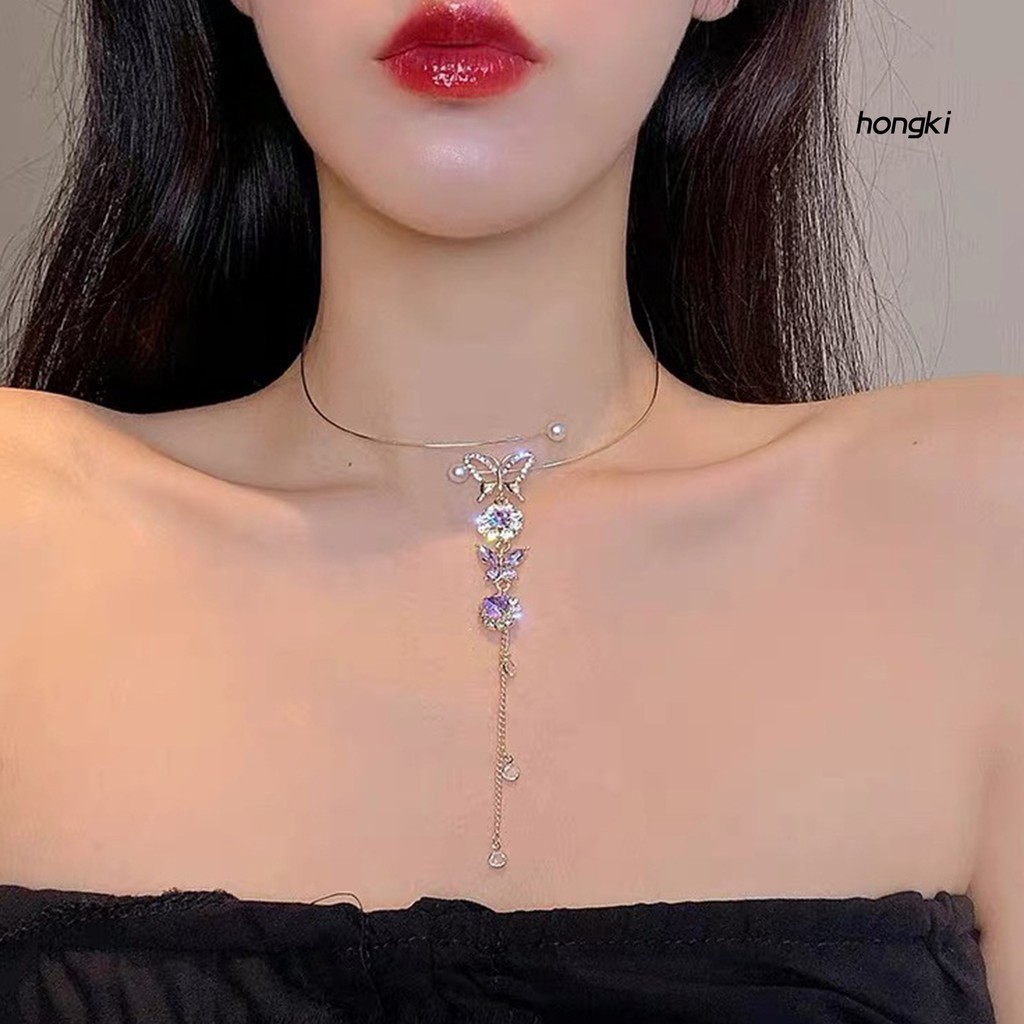 BUTTERFLY (Hàng Mới Về) Vòng Cổ Choker Hình Bướm Đính Đá Nhân Tạo Thời Trang Dành Cho Nữ