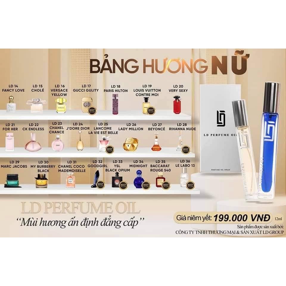 Bảng Test Thử 36 Mùi hương Cực đỉnh Nước hoa LD PERFUME OIL 3ML - có bán lẻ - HUYENLINH BEAUTY