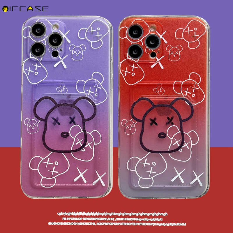 Ốp điện thoại TPU mềm trong suốt in hình gấu KAWS màu gradient cho iPhone 13 12 Mini 11 Pro Max XS Max XR X 7 8 Plus