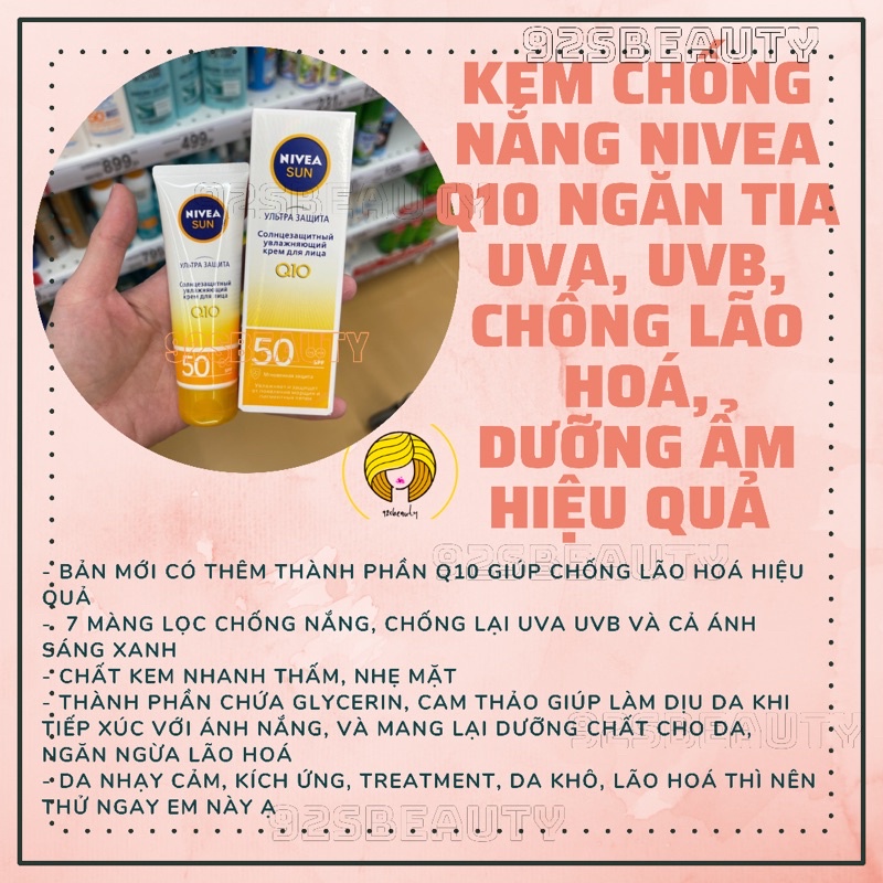 Kem chống nắng Nivea Q10 mới ngăn ngừa tia UVA, UVB, chống lão hoá, dưỡng ẩm dành cho da khô, da nhạy cảm