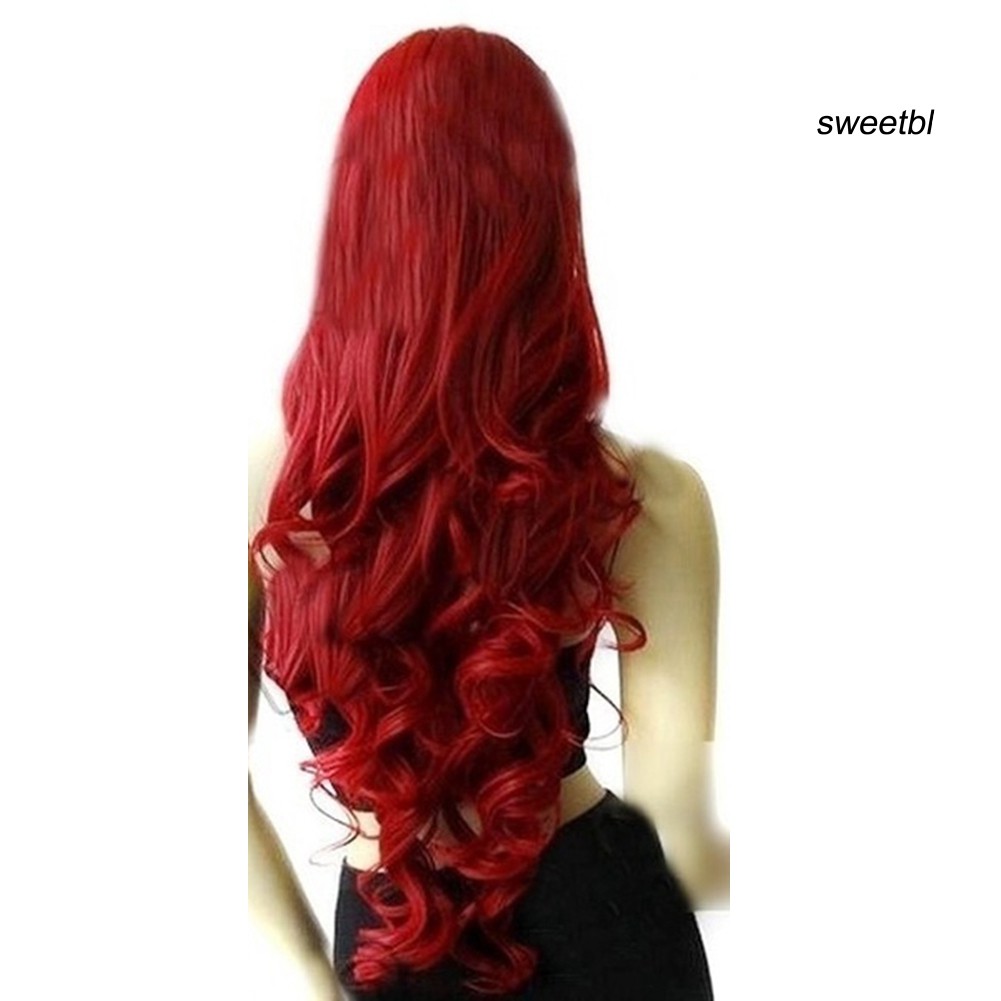 Bộ Tóc Giả Dài Xoăn Màu Đỏ Rượu Thời Trang Cho Nữ