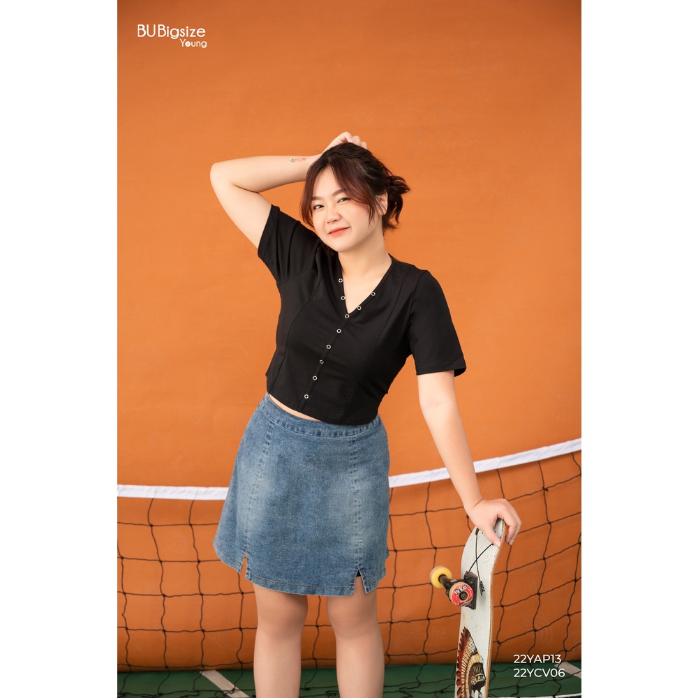 Áo thun cổ tim 7 mảnh cúc bấm BIGSIZE  - 22YAP13 -