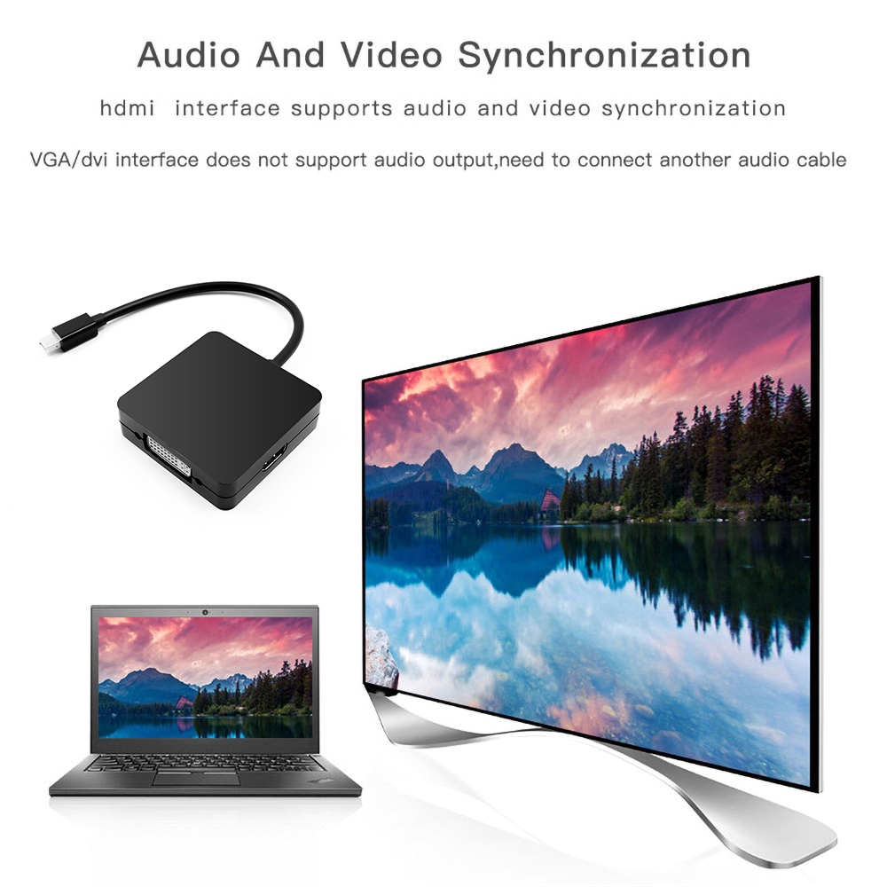 Dây cáp nối 3 trong 1 chuyển đổi đầu DP Thunderbolt sang DVI VGA HDMI cho Mac IMac Mini Pro Air Book