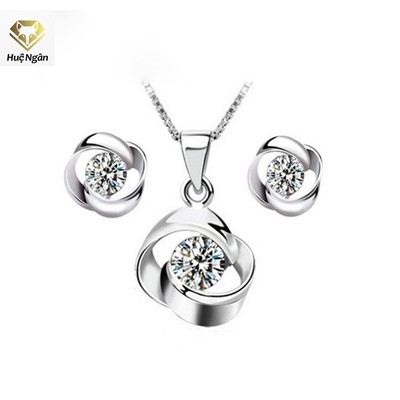 Combo dây chuyền và bông tai bạc Ý 925 Huệ Ngân - Vòng xoắn PP1288-RYE140772