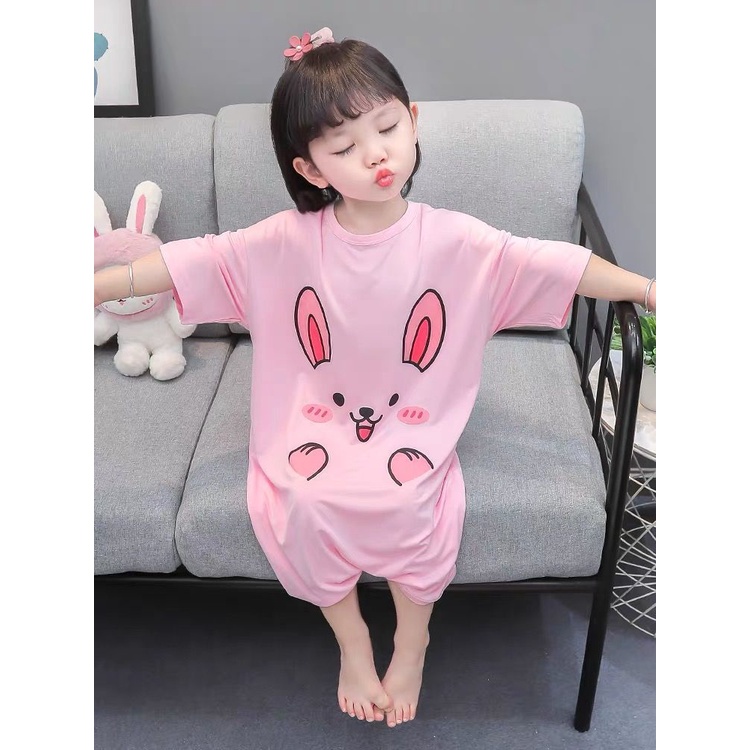 Bộ Đồ Ngủ Liền Thân Bằng Cotton Trơn Chống Đá Phối Nút Thời Trang Mùa Hè Cho Bé Gái