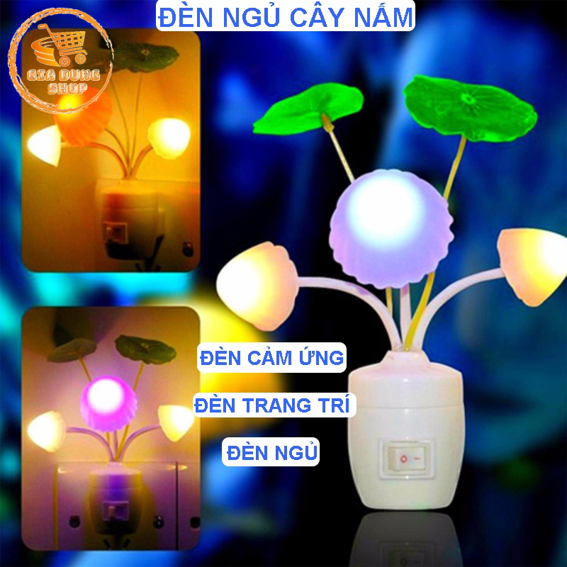 Đèn Ngủ Trang Trí Đèn Hình Cây Nấm Cảm Ứng Tự Động Phát Sáng Khi Trời Tối