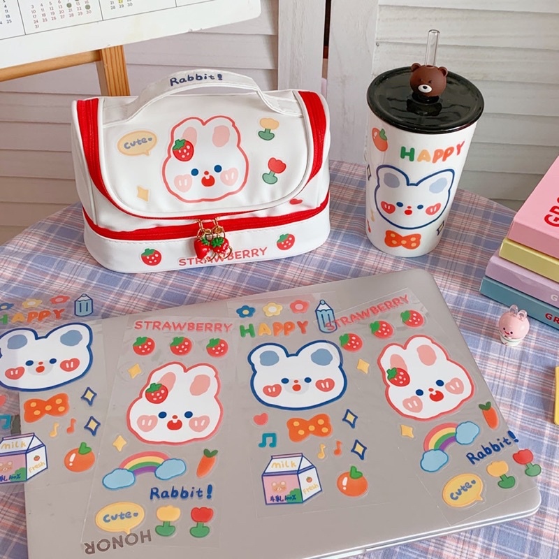 Sticker Trong Suốt Gấu Thỏ Siêu Dễ Thương Trang Trí Đồ Dùng