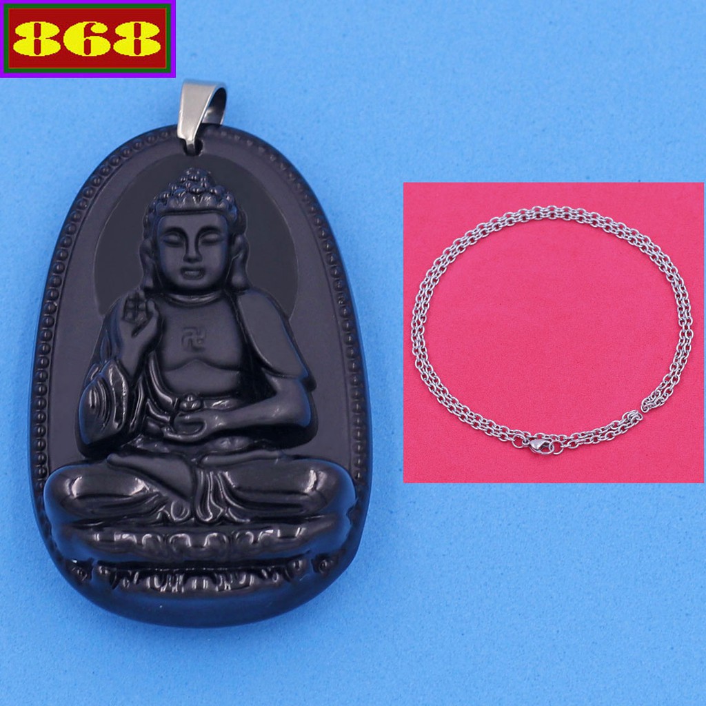 Vòng cổ Phật A Di Đà đen 3.6 cm - Hộ mệnh người tuổi Tuất, Hợi - Dây đeo inox