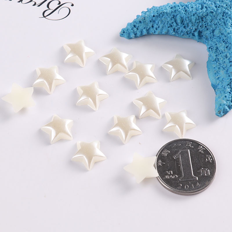 50/100 Phụ kiện trang trí điện thoại hình ngôi sao năm cánh đính ngọc trai giả 6/10mm màu trắng/be
