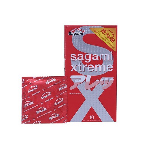 Bao cao su Sagami Xtreme Feel Long siêu mỏng, gân, gai, kéo dài thời gian quan hệ hộp 10 chiếc