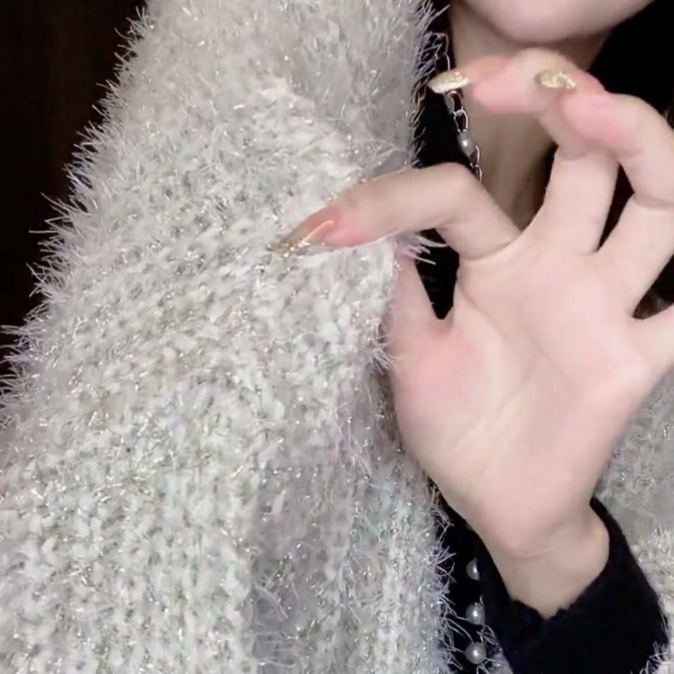 Áo Len Dệt Kim Phong Cách Xiaoxiang Cardigan Áo Khoác Lụa Sáng Đính Cườm Thon Gọn Rộng Rãi