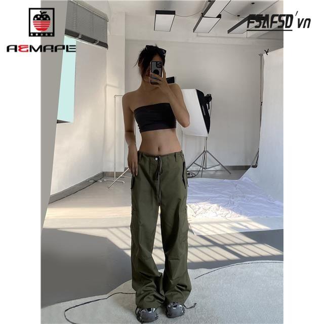 Quần Yếm Xếp Ly Phối Túi Lớn Phong Cách Retro Mỹ