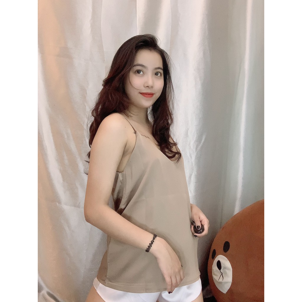 Áo hai dây lụa satin nữ hàng quảng châu cao cấp cổ V siêu mịn mát freesize basic Taosan | BigBuy360 - bigbuy360.vn