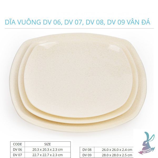 Dĩa Vuông vân đá trắng nhựa melamine cao cấp Fataco