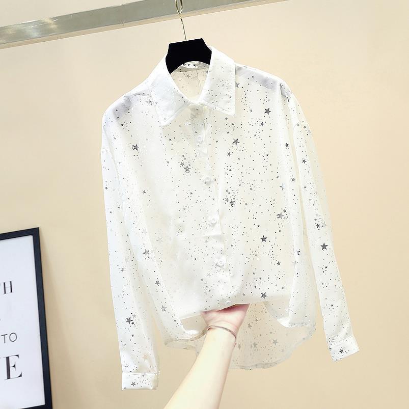 Áo Sơ Mi Chiffon Tay Dài Dáng Rộng Họa Tiết Ngôi Sao Lấp Lánh Thời Trang Mùa Hè Hàn Quốc Mới 2020