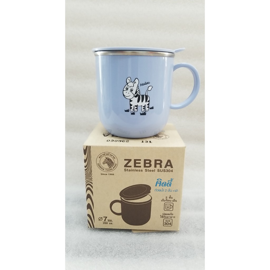 Cốc nước ZEBRA 2 LỚP CÓ NẮP 250ML - 112540, inox 304 và nhựa PP an toàn cho sức khỏe