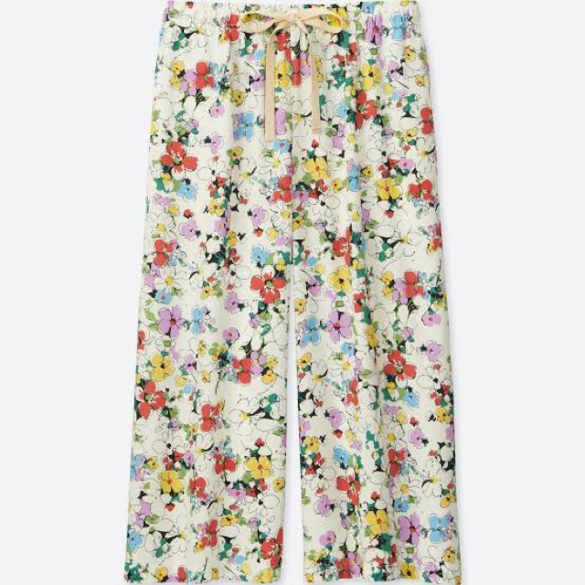 Uniqlo Quần Culottes Ống Dài In Hoa Màu Trắng Dễ Thương