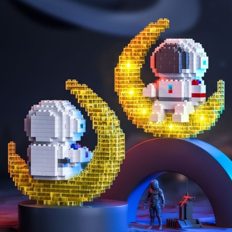 Bộ set lego phi hành gia kèm đèn led ôm tim ôm hoa có thể dùng như đèn ngủ tặng quà đồ chơi xếp hình