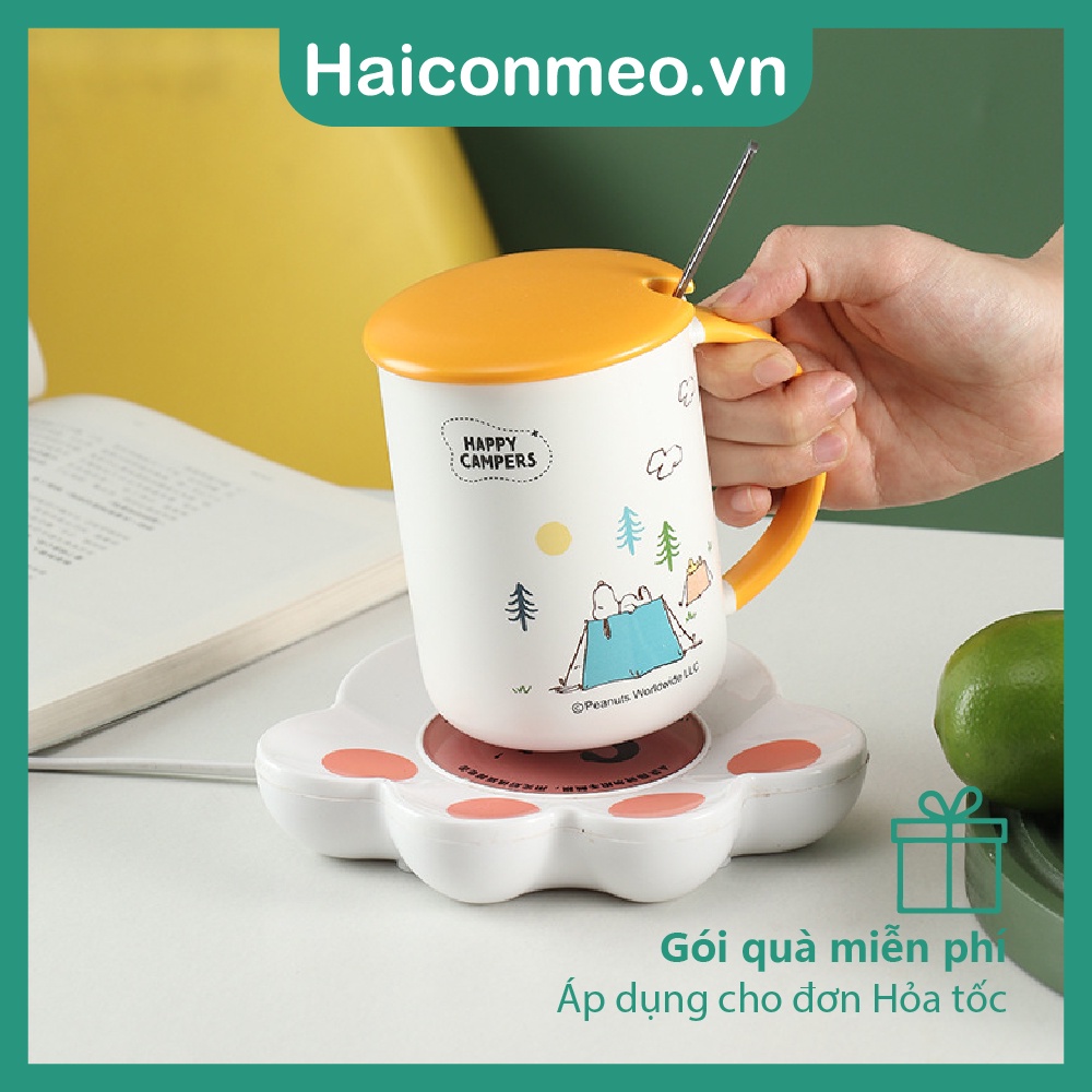 Ly cốc sứ quà tặng dễ thương Hình Chú Chó Snoopy tặng thìa 400ml