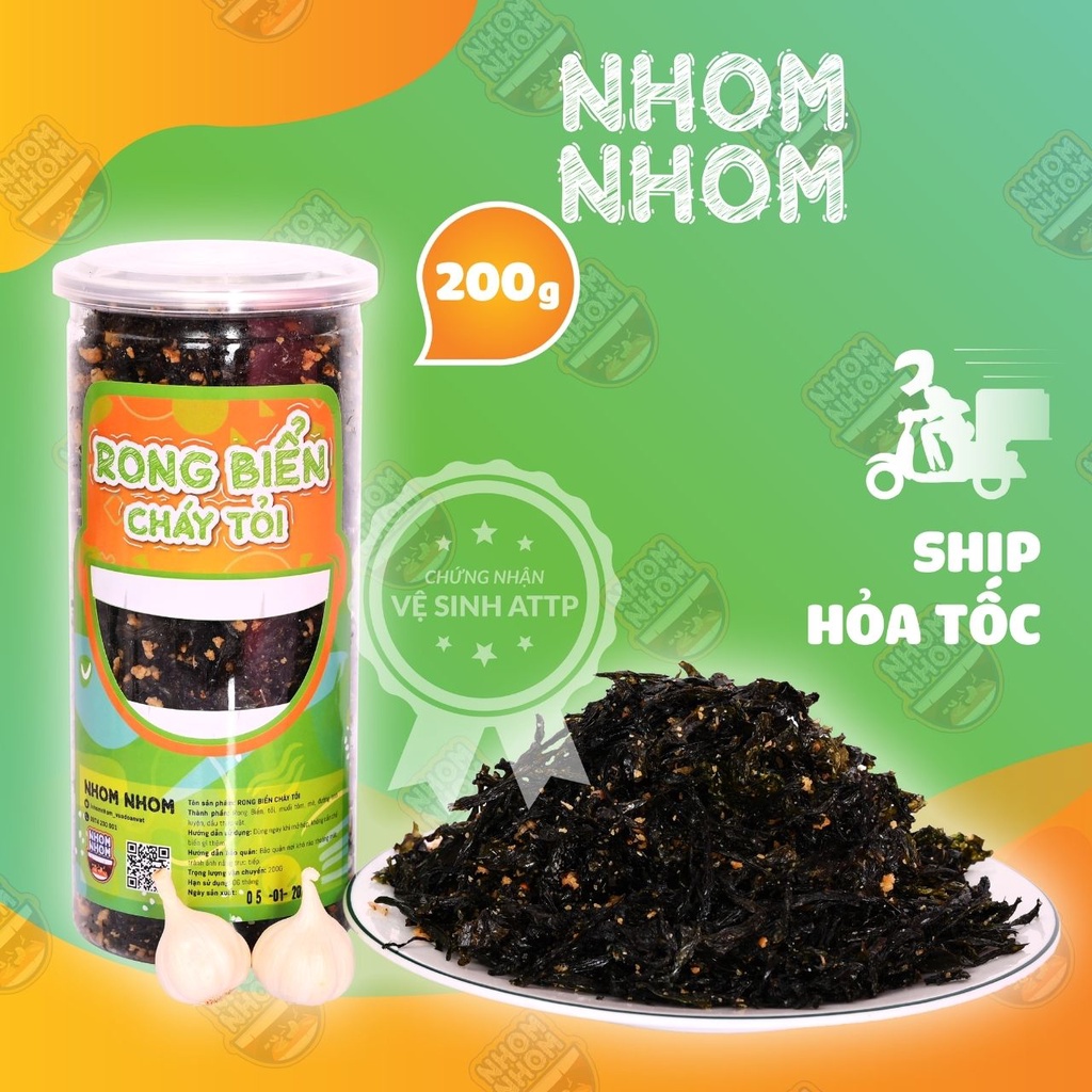 Rong Biển Cháy Tỏi NHOMNHOM 200g-Ăn Vặt Việt Nam-Giòn Thơm  Ăn Vặt Ăn Cơm Đều Ngon-Ngon Bổ Rẻ Hoả Tốc-An Toàn Thực Phẩm