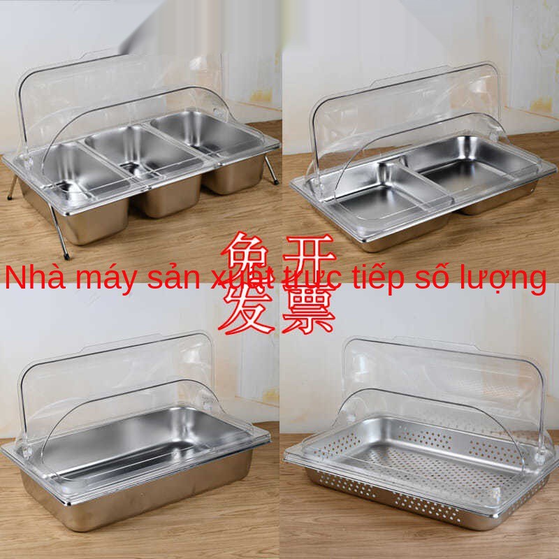 Hộp đựng các món hầm bánh thực phẩm Nắp khay bằng thép không gỉ đậy đĩa trong suốt lật lớn giữ thức ăn Hình chữ nhật