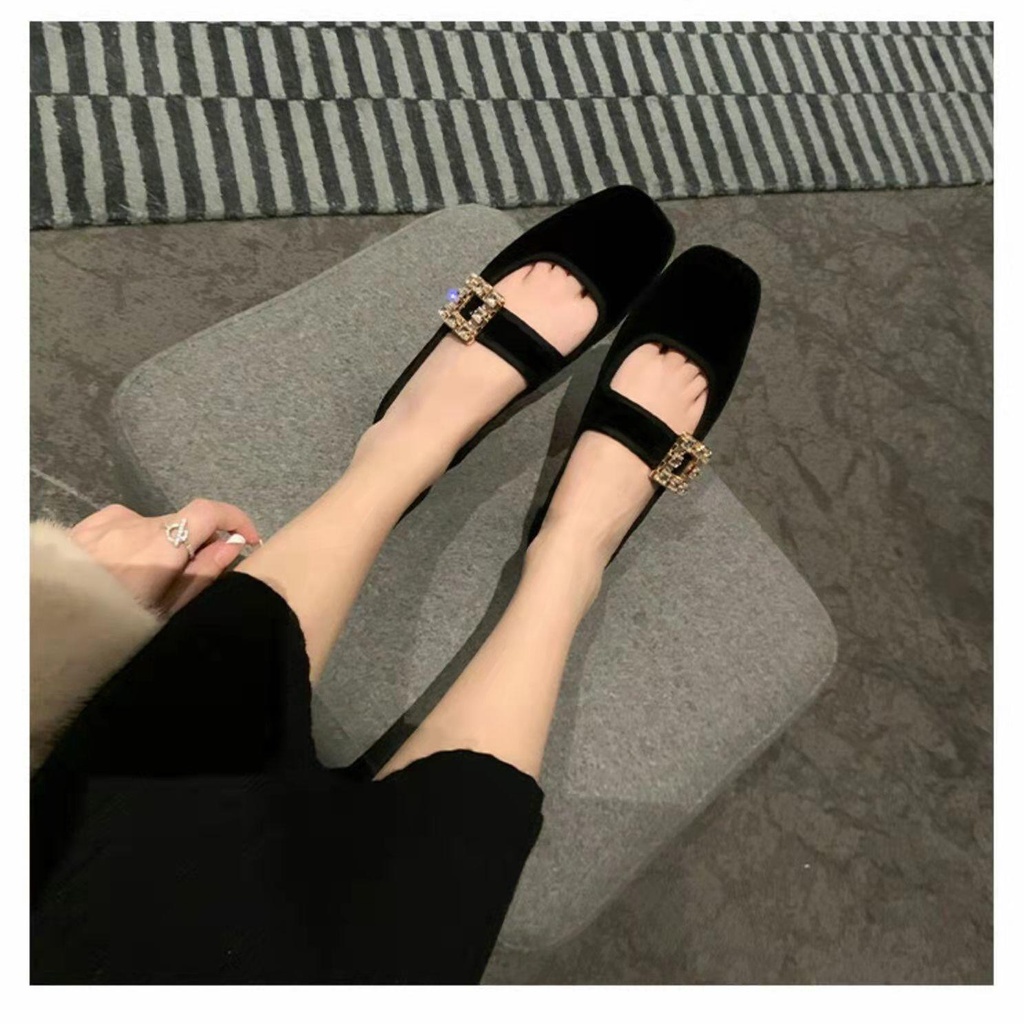 Giày Mary Jane mũi vuông đính đá thời trang mùa thu cho nữ