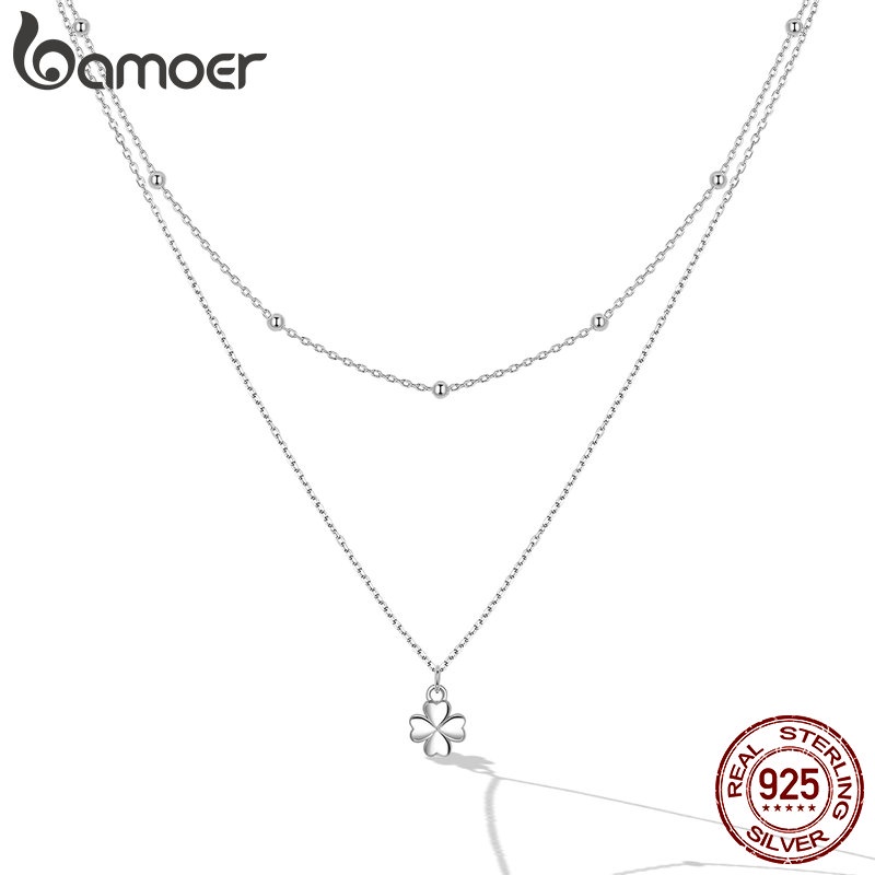 Vòng cổ Bamoer bạc 925 mặt cỏ thời trang cho nữ