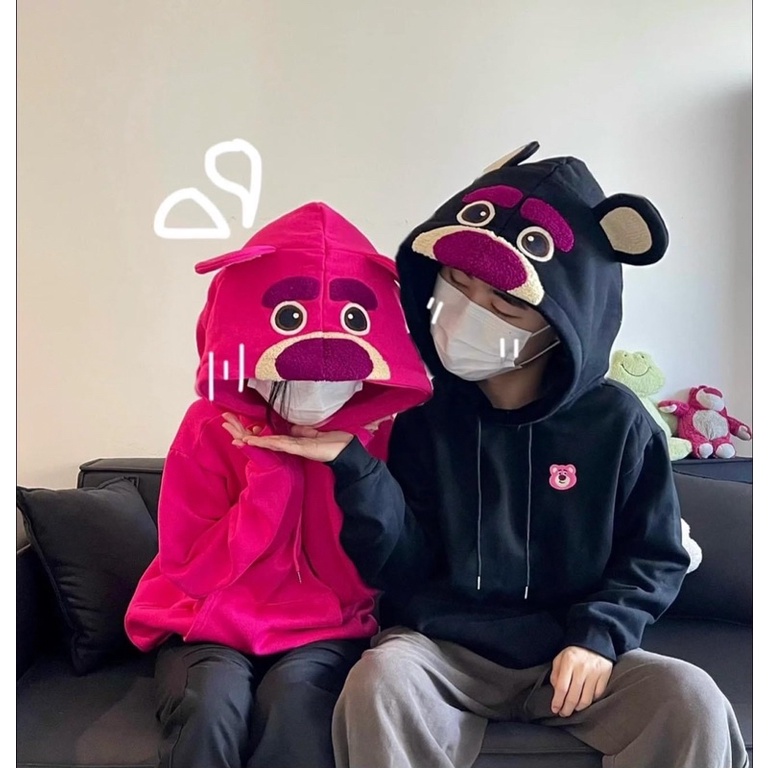 Áo hoodie nỉ bông gấu béo hồng gấu đen dâu tây cặp đôi Losto Bear Couple QCCC
