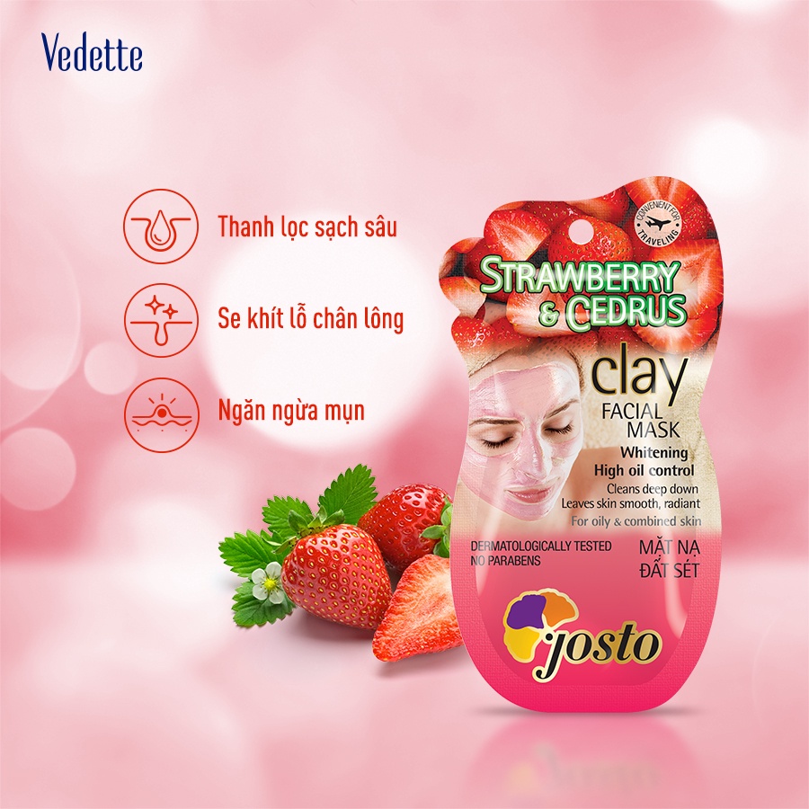 Mặt nạ đất sét Josto Dâu (Strawberry &amp; Cedrus) 15ml (TPM032)