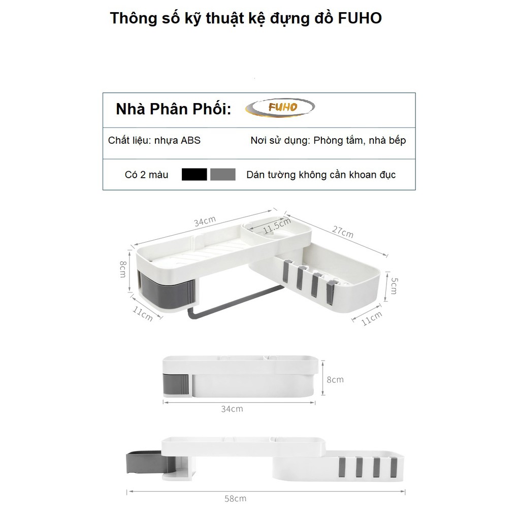 Kệ treo tường nhà tắm FUHO xoay 180° để đựng mỹ phẩm,kệ treo nhà bếp, làm bằng nhựa ABS