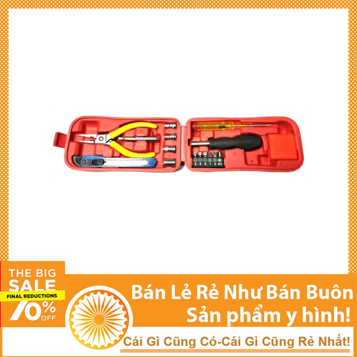 Hộp Dụng Cụ Sửa Chữa Cơ Bản 16 Chi Tiết - Hộp Nhựa Hình Ô Tô Đỏ