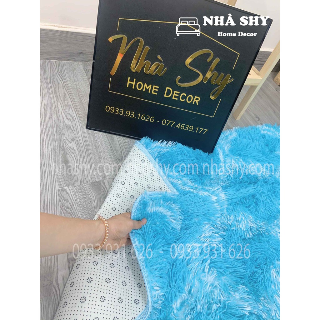 Thảm Lông Trải Sàn Màu Xanh Da Trời Hình Thoi - Size 2mx1m6