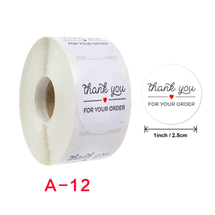 Sticker Thank You nền trắng chữ đen - Cuộn băng keo tape đẹp 500cái x 2.5cm