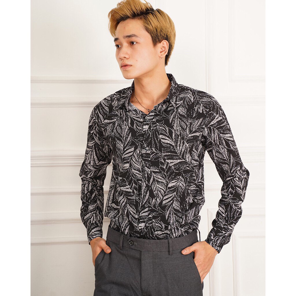 ÁO SƠ MI Nam Dài Tay Chất Lụa Phom Chuẩn_ÁO HỌA TIẾT LÁ CÂY ms 07 | BigBuy360 - bigbuy360.vn