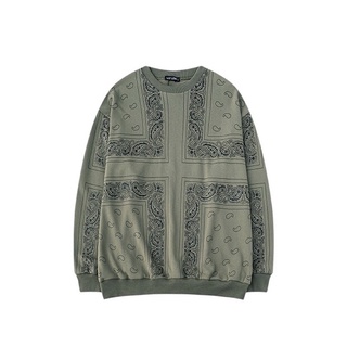Áo sweater màu rêu hoạ tiết bandana