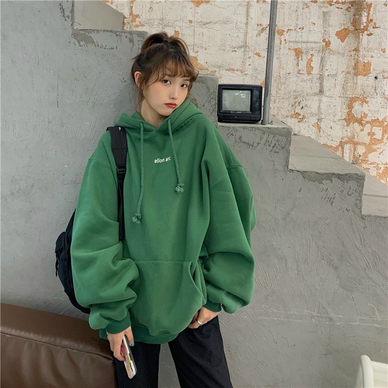 Hoodie Nam Nữ Màu Xanh Lạ Ellon Dáng Rộng Unisex Dáng Oversize Uzzlang