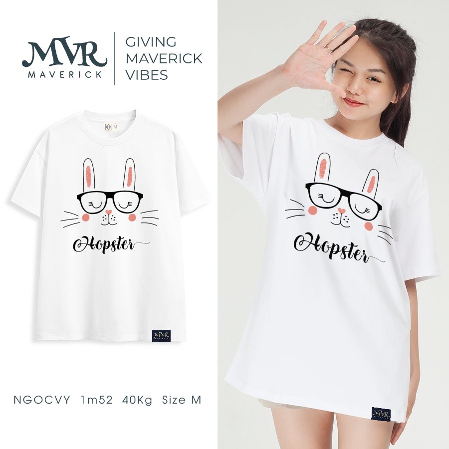 Áo thun nữ cổ tròn Cotton thoáng mát thỏ đeo kính dễ thương màu hồng MVR KK3924