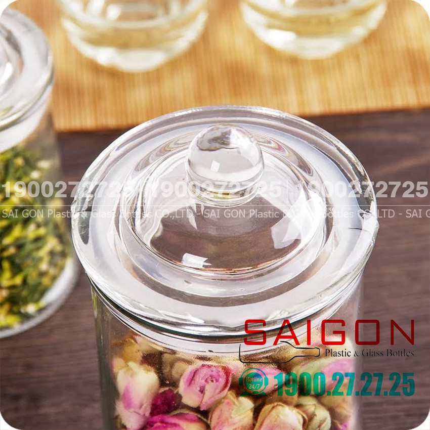 Hũ Thủy Tinh Tròn Trụ Nắp Thủy Tinh 160ml
