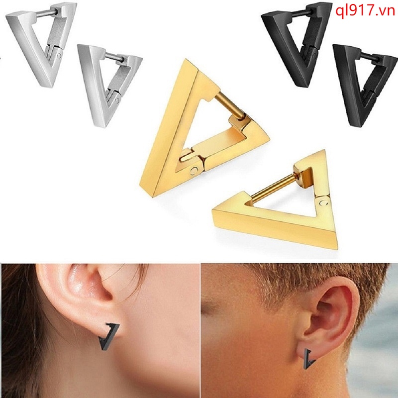 Đôi Bông Tai Hình Tam Giác Bằng Thép Không Gỉ Cho Nam