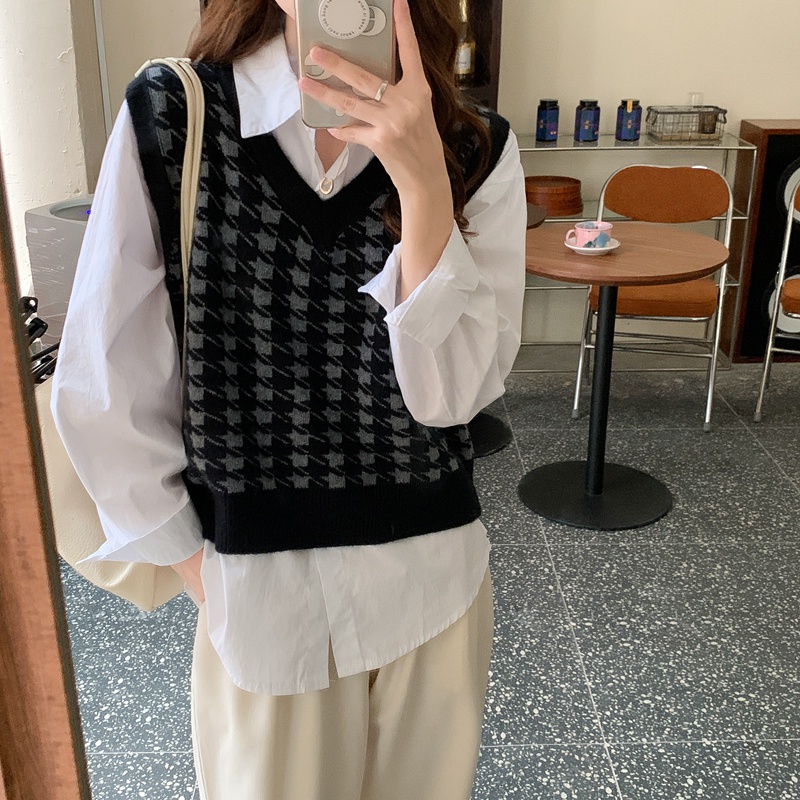 Áo Dệt Kim Sát Nách Cổ Chữ V Dáng Rộng In Họa Tiết Retro Dễ Phối Đồ Cho Nữ | BigBuy360 - bigbuy360.vn