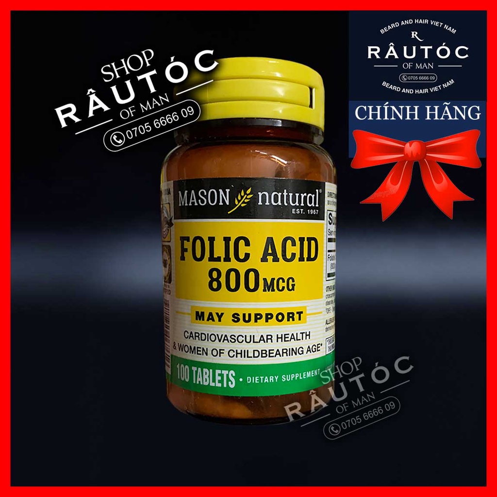 Folic acid 800mcg mason natural hỗ trợ mọc tóc