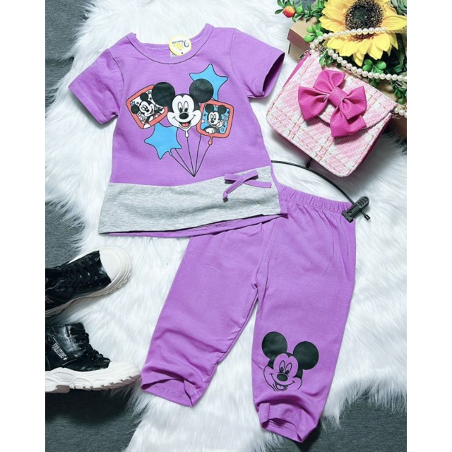 Bộ lửng ngố tay cộc cho bé gái thun cotton 4 chiều mềm mát
