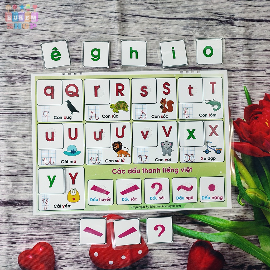 Bảng chữ cái tiếng việt kèm chữ ghép và số bóc dán treo tường cho bé