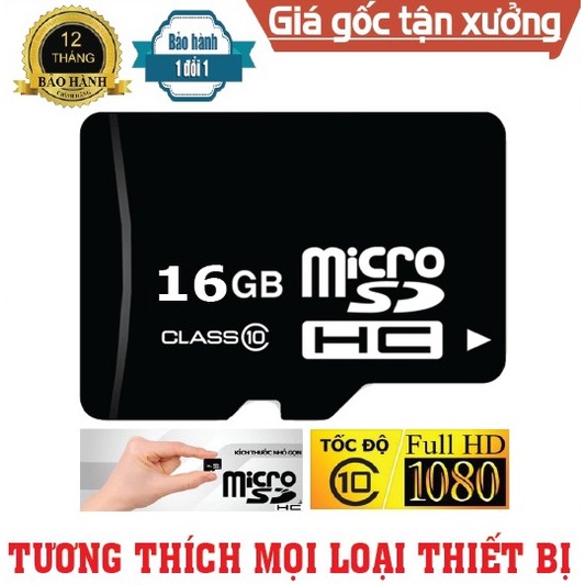 Thẻ nhớ micro SD 16G chất lượng, truy xuất dữ liệu cao Class 10 - BH 12 tháng