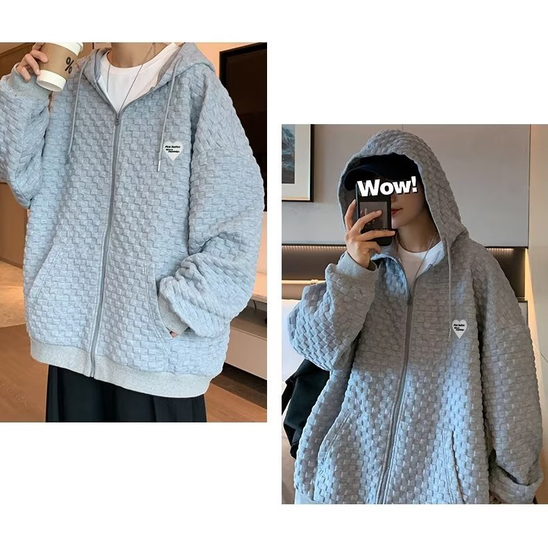 [Ba Màu] Áo Khoác Hoodie Nam Có Dây Xích Waffle Đơn Giản Thời Trang Hàn Quốc