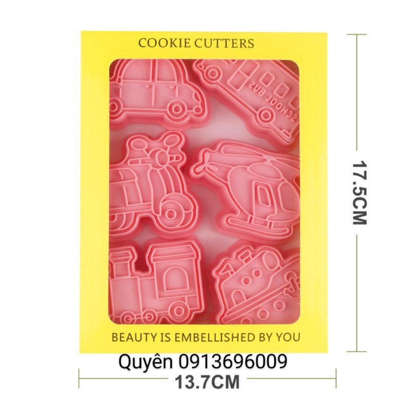Bộ khuôn bánh quy, bánh qui, bánh cookies cookie PHƯƠNG TIỆN VẬN TẢI/ XE MÁY BAY TÀU THỦY Ô TÔ TÀU HỎA  bằng nhựa 6 mẫu