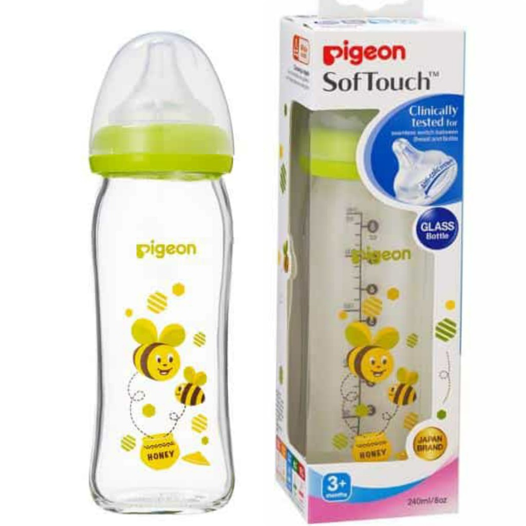 Bình sữa thủy tinh cổ rộng Pigeon Plus 160ml/240ml