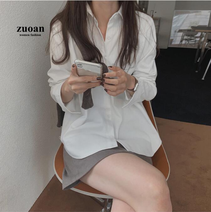 Áo sơ mi SUXI tay dài màu trơn đơn giản phong cách Hàn Quốc cho nữ