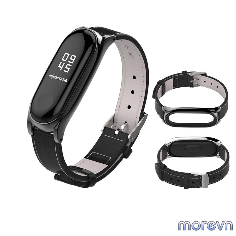 Dây đeo Mi band 4, miband 3 da ngựa viền cong PLUS chính hãng Mijobs - dây da thay thế miband 4, miband 3 PLUS